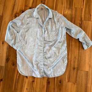 Vintage Light Blue Satin Button-Up night Shirt PJ’s size large L Repose‎